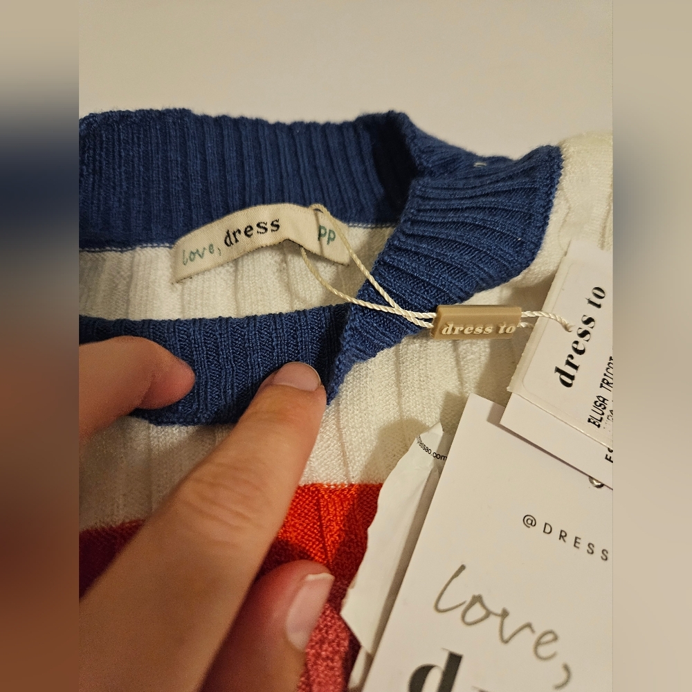 Striped Ribbed Knit Short Sleeve Sweater - Picture 3 of 5